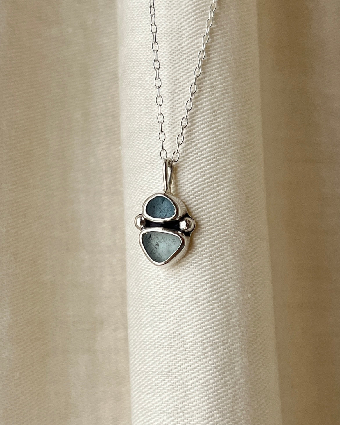 Blue Two-Toned Bezel Necklace