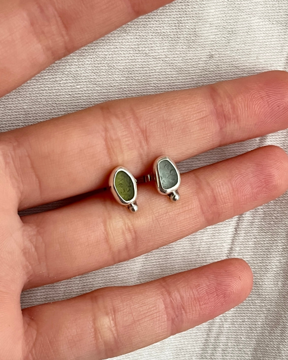 Green/Seafoam Mismatched Stud Earrings