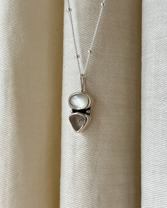 Mother of Pearl + White Sea Glass Necklace