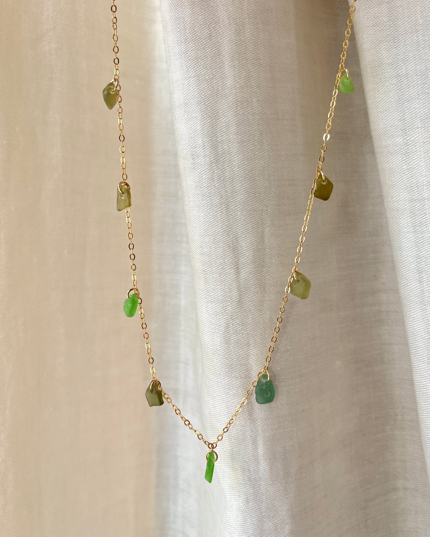 Green Gold Filled Multi-Stoned Charm Necklace