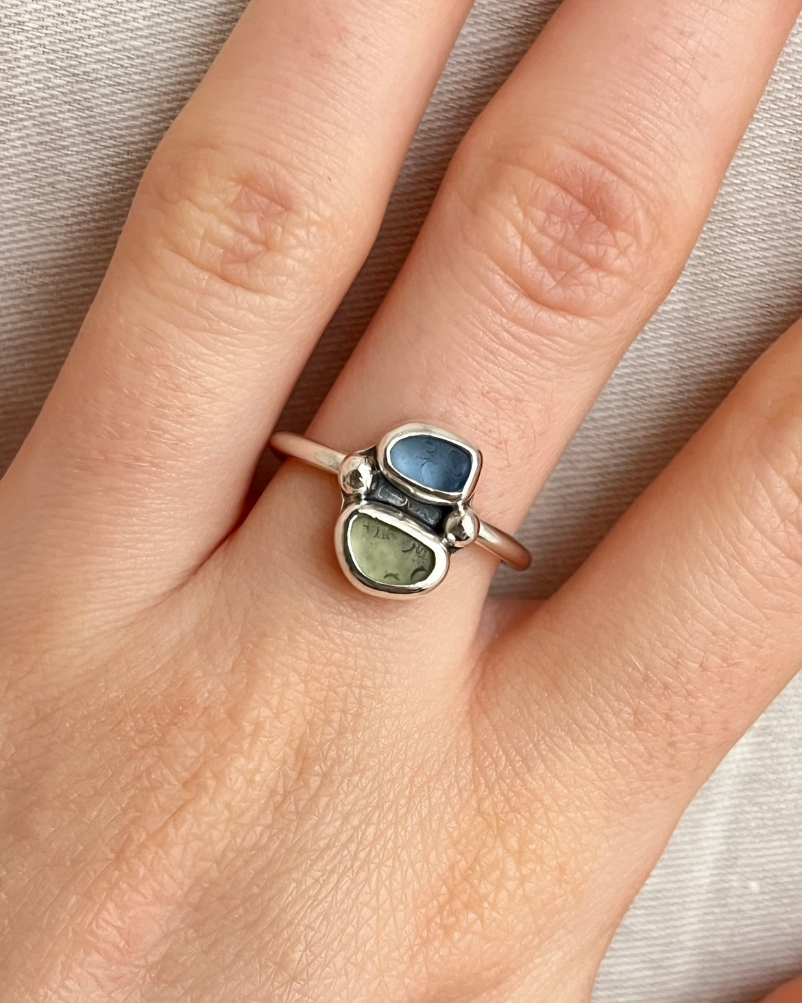 Blue/Green Two-Toned Adjustable Ring