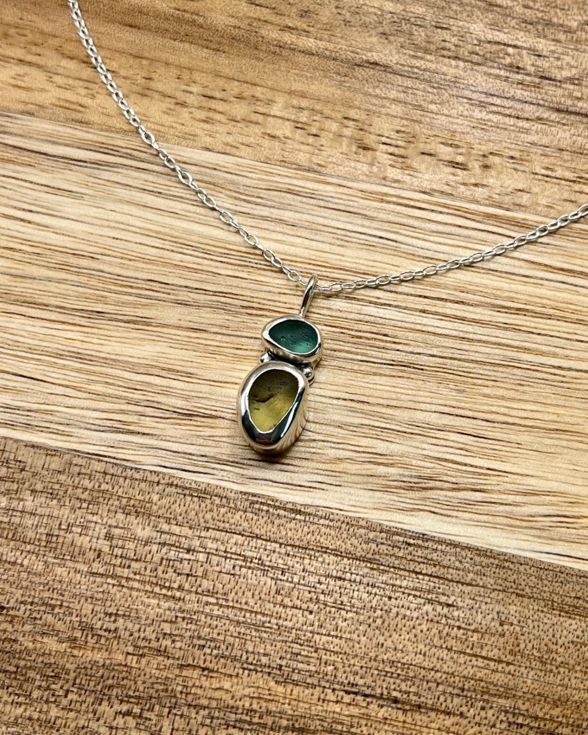 Seaham Teal Two-Toned Bezel Necklace