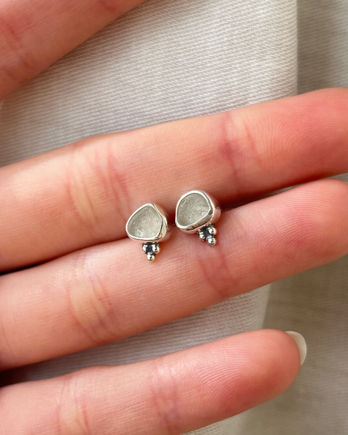 White Embellished Stud Earrings