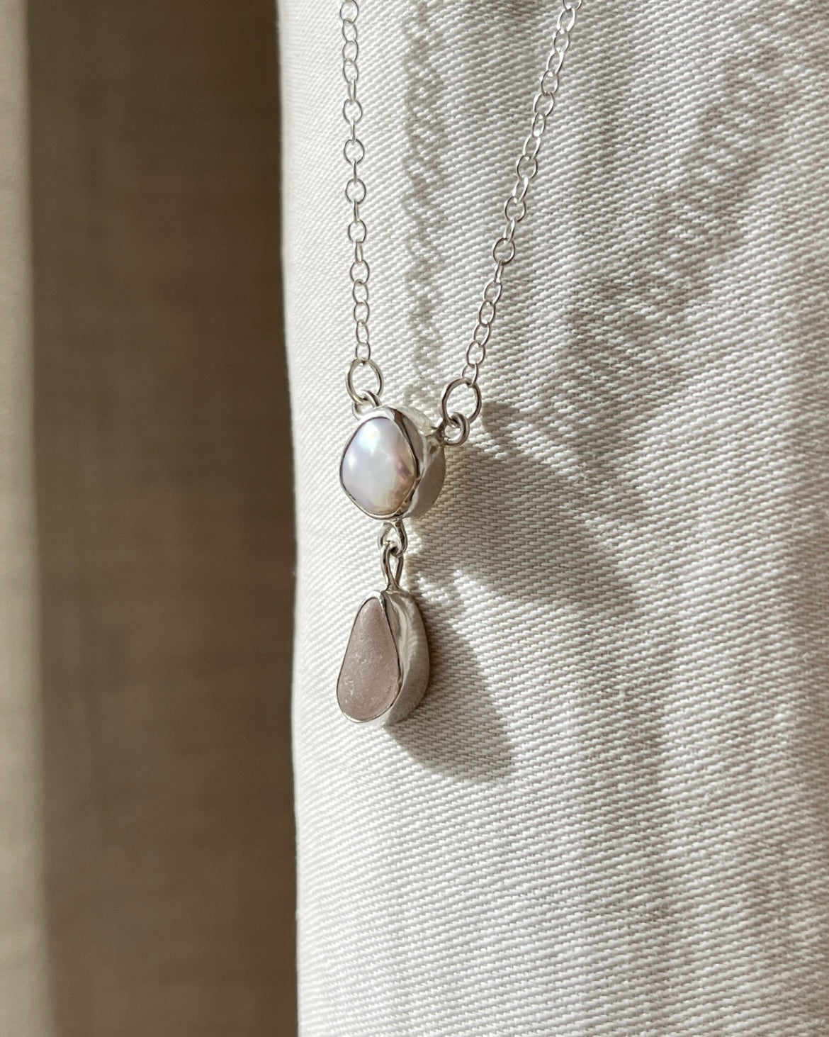 Keishi Pearl + Sun Purple Sea Glass Drop Necklace