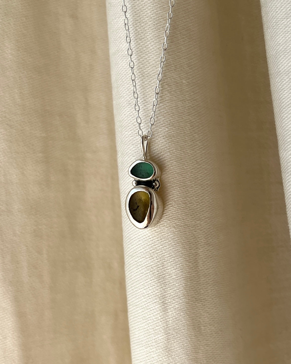Seaham Teal Two-Toned Bezel Necklace