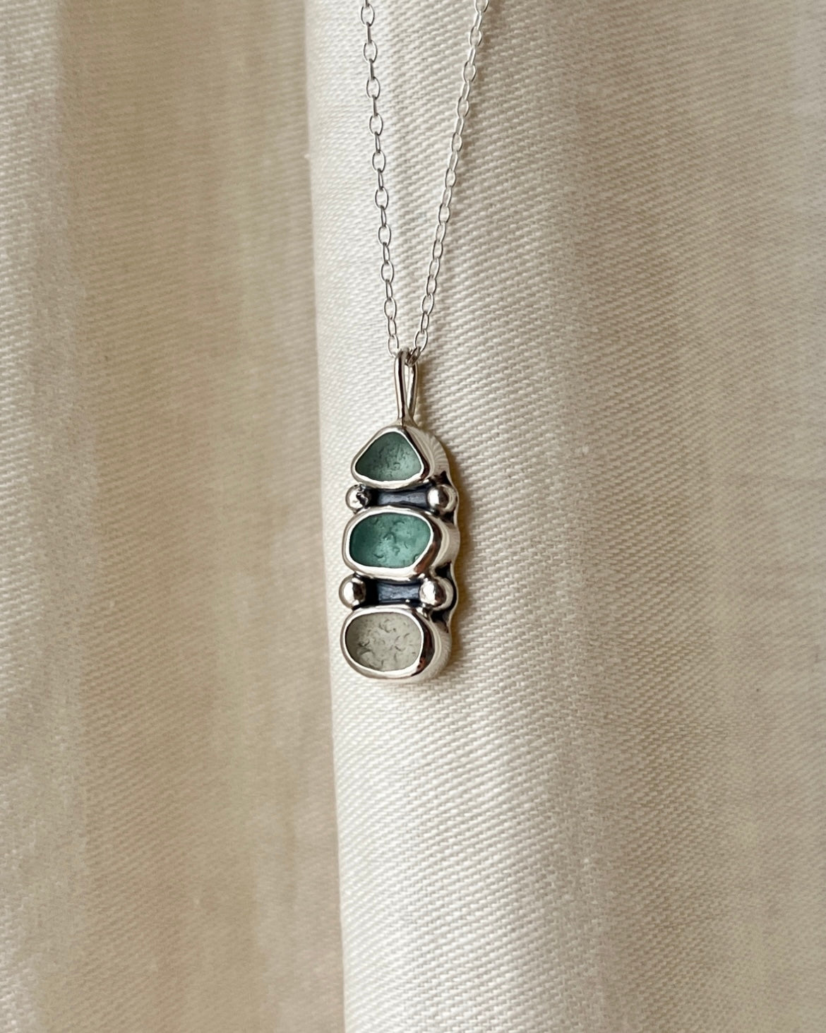 Aqua Three-Toned Bezel Necklace