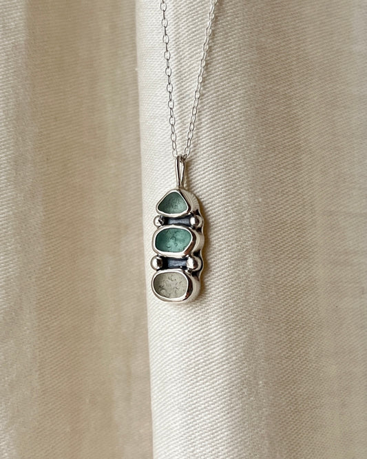Aqua Three-Toned Bezel Necklace